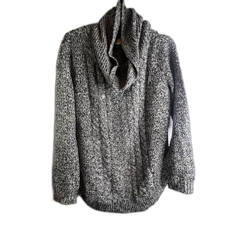 RD Style‎ Cowl Neck Long Sleeve Knit Sweater Cream & Black Sz LG
